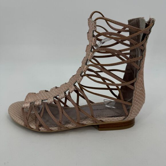 ANTHROPOLOGIE | PILCRO Light Pink Metallic Snakeskin Gladiator Sandals Size 5.5 - Picture 6 of 12